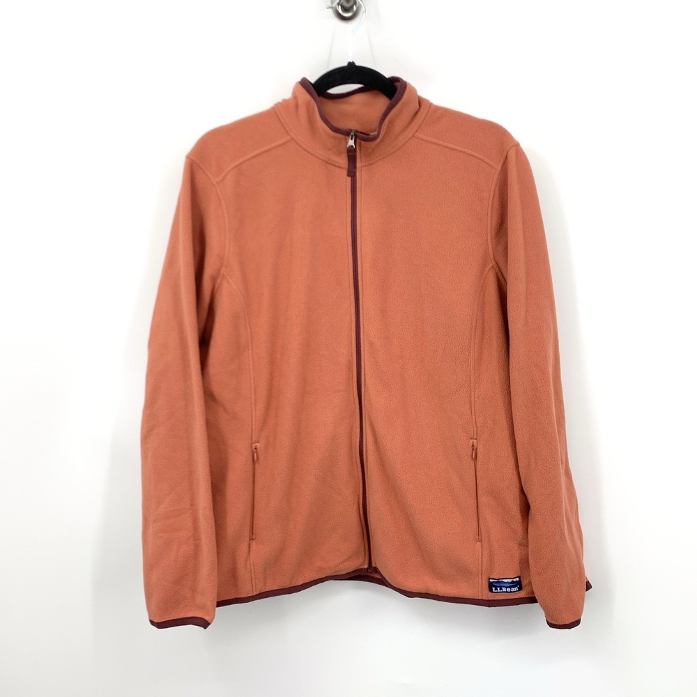 LL Bean Women Size 1X Jacket Zip Front Fleece Sweatshirt Top Mauve Pink Red